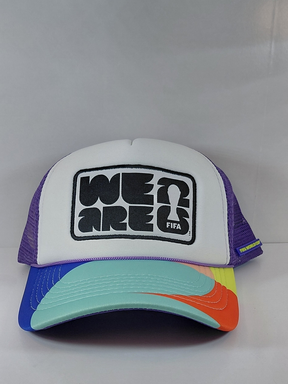 FIFA World Cup Qatar 2022 "WE ARE" Purple Mesh Trucker Hat Multicolor Brim NWT